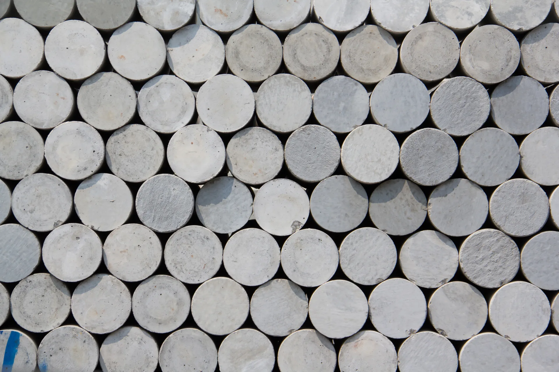 Concrete test cylinders prepared for compressive-strength testing