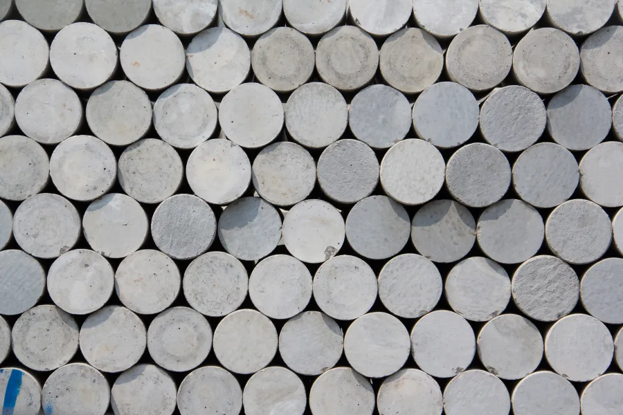 Concrete test cylinders prepared for compressive-strength testing