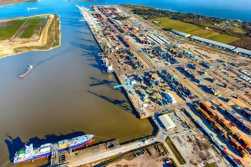 Aerial view of the Port of Houston container terminal