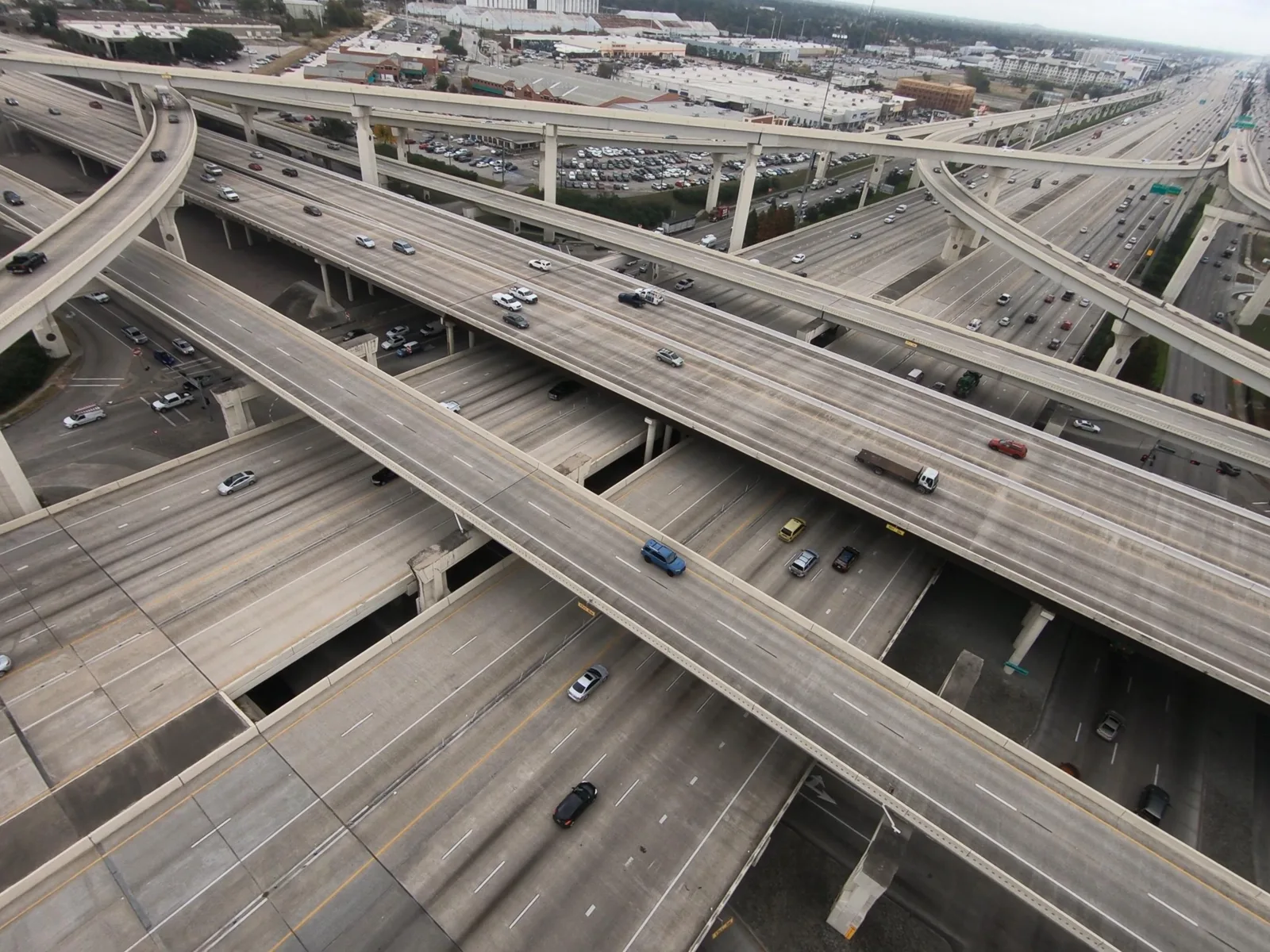 Aerial view of the Sam Houston Tollway (Beltway 8) and I-10 multi-level interchange