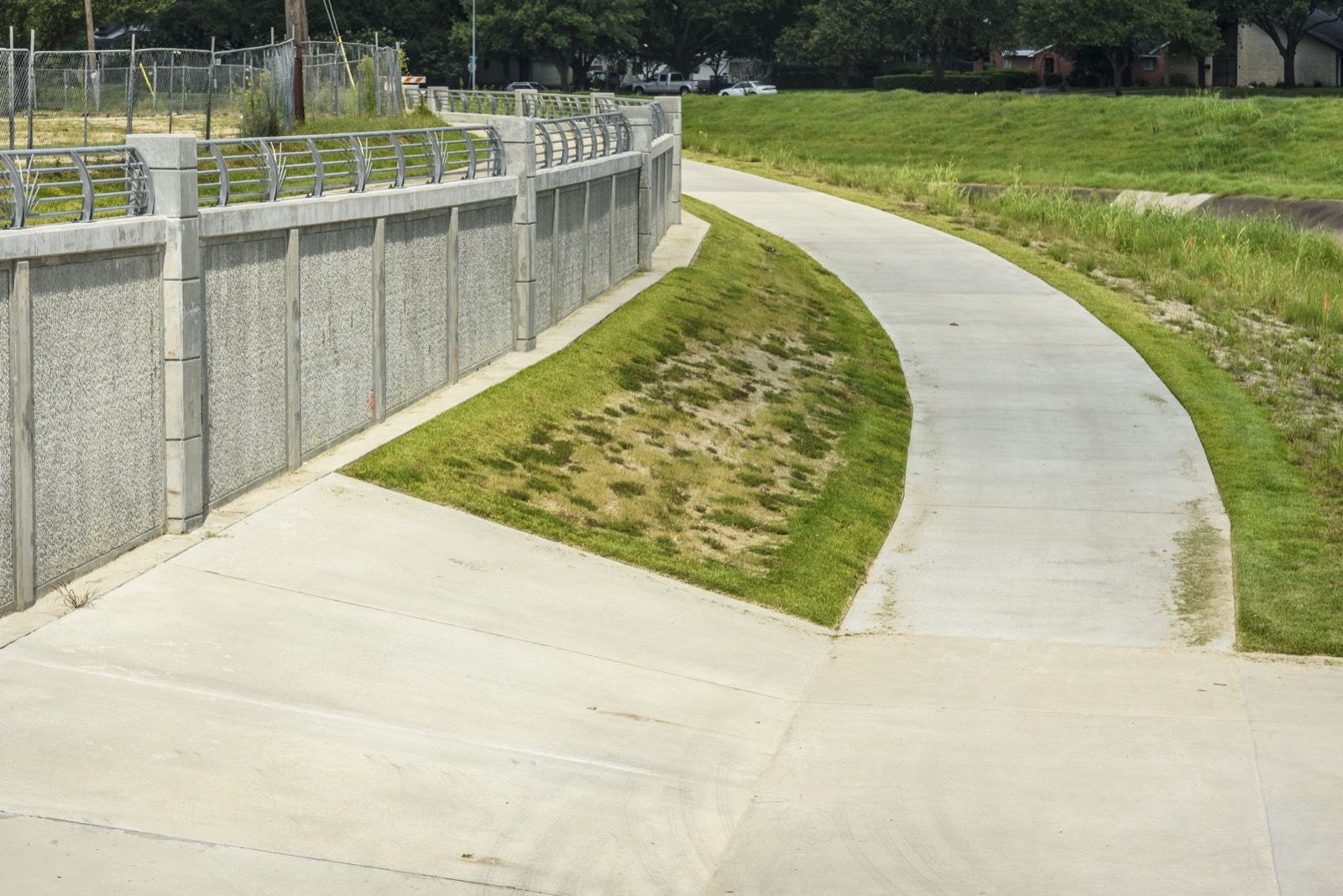 Overhead view of the bayou bank improvements and bridge structure