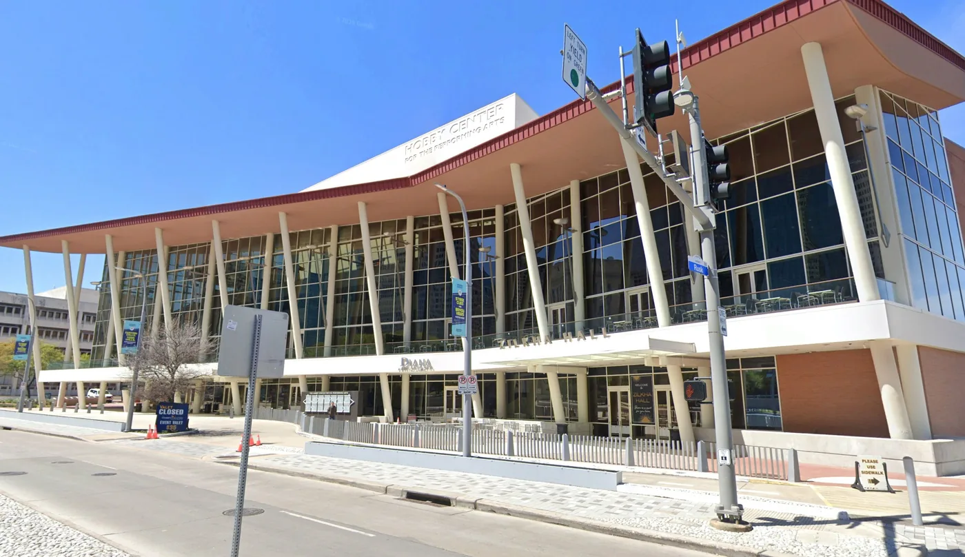 The Hobby Center for the Performing Arts glass facade and entrance