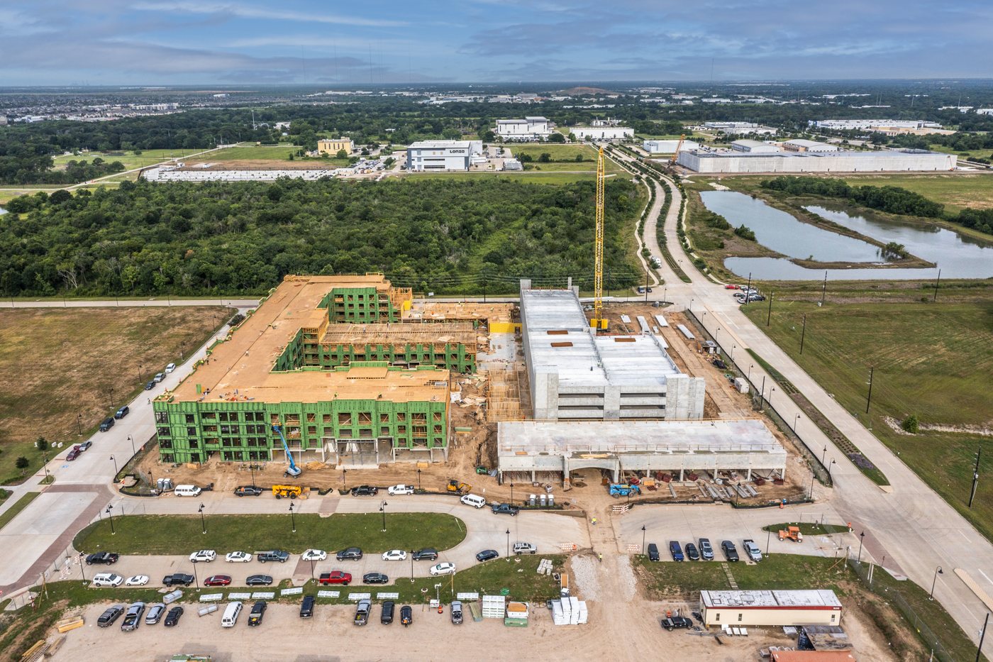Aerial of the Ivy District Lofts site within the surrounding development