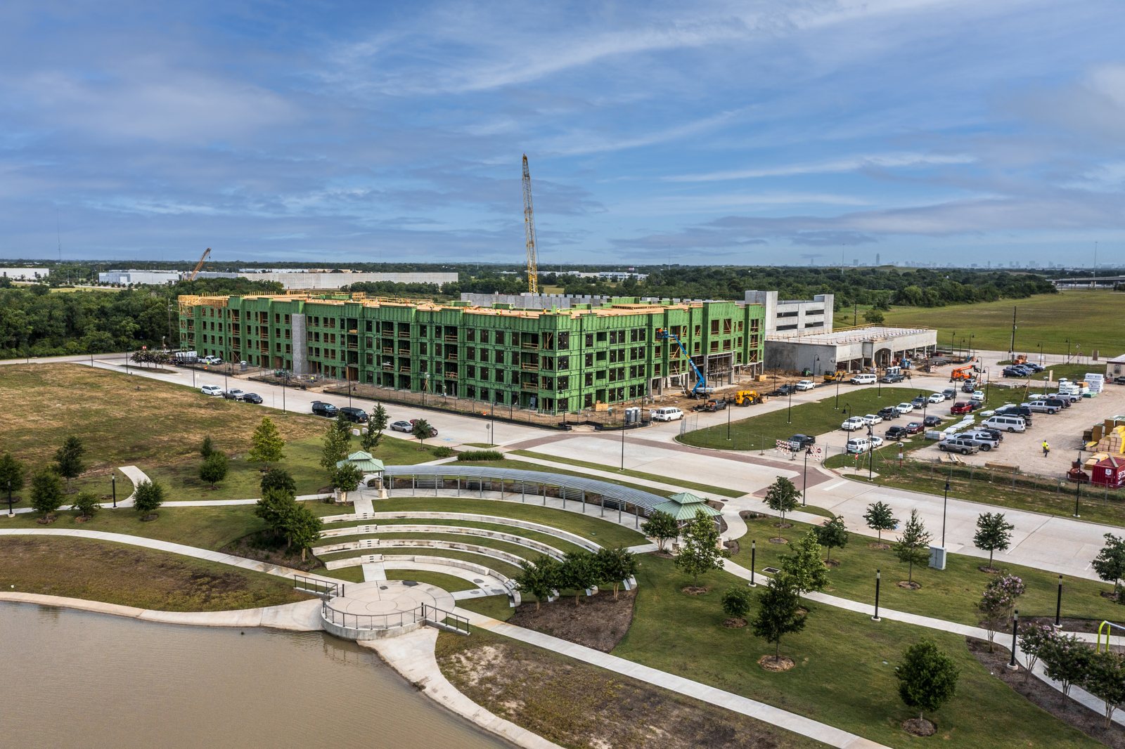 Completed plaza and walkways beside the Ivy District Lofts