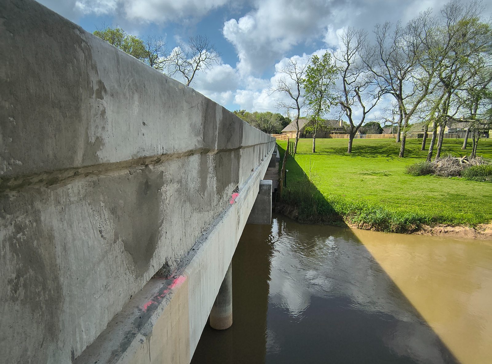 Side view of the completed Pecan Creek Road replacement bridge