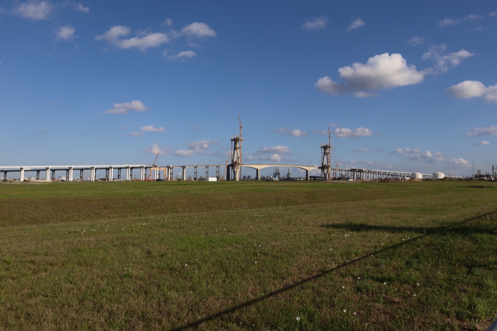 Twin bridges rising, seen from the north approach