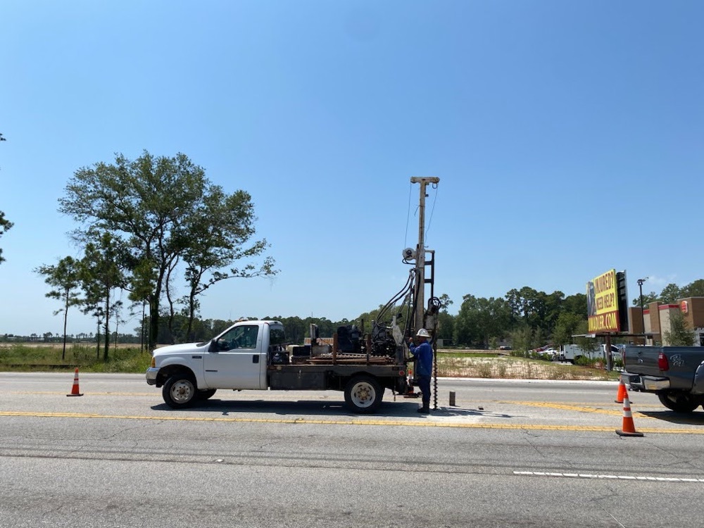 ATL geotechnical drilling truck staged along the roadway